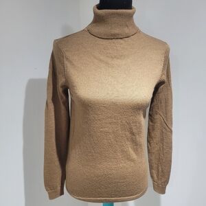 Women's 100% Extra Fine Merino Wool Lightweight Turtleneck Sweater Small Brown
